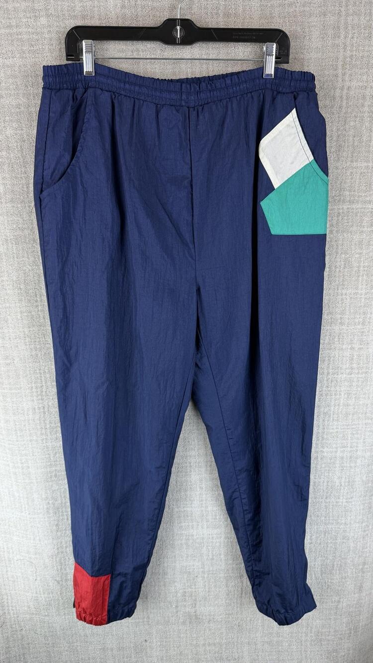 Venezia Pants Womens XL Blue Track Pants Colorblock Nylon Taffeta Pocket Vintage